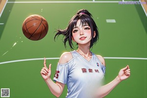 A woman in a basketball uniform is playing basketball.