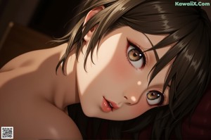 A 3D rendering of a nude woman sitting on a wooden floor.