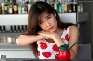 A woman in a white bra top sitting on a couch.