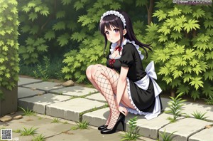 A woman in a maid outfit is posing for the camera.