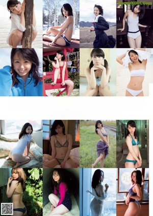 A collage of pictures of a woman in a bikini.